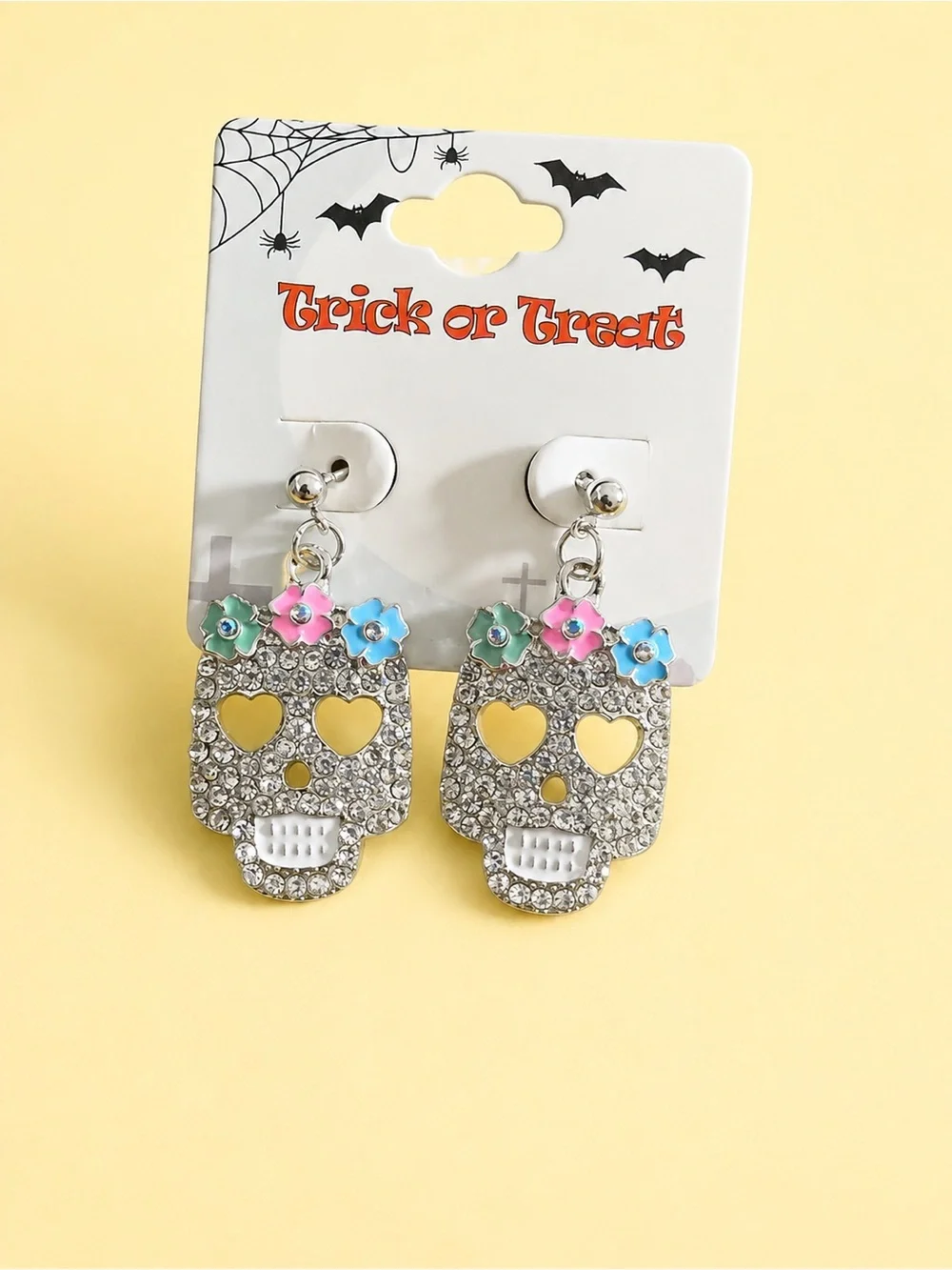 Sugar Skull Makeup Bag + Matching Rhinestone Earrings Set